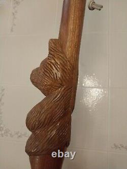 Vintage Hand Carved Winnie The Poo Walking Stick Heavy Duty Oak 51 Inches