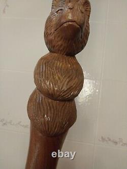 Vintage Hand Carved Winnie The Poo Walking Stick Heavy Duty Oak 51 Inches