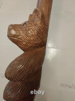 Vintage Hand Carved Winnie The Poo Walking Stick Heavy Duty Oak 51 Inches