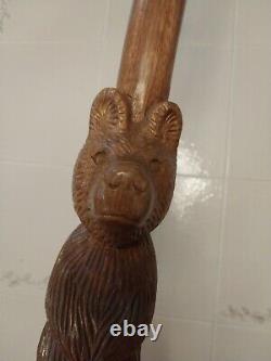 Vintage Hand Carved Winnie The Poo Walking Stick Heavy Duty Oak 51 Inches