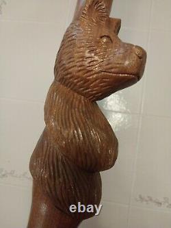 Vintage Hand Carved Winnie The Poo Walking Stick Heavy Duty Oak 51 Inches