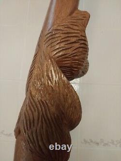 Vintage Hand Carved Winnie The Poo Walking Stick Heavy Duty Oak 51 Inches