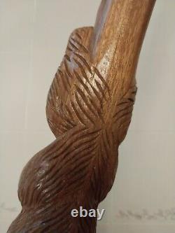 Vintage Hand Carved Winnie The Poo Walking Stick Heavy Duty Oak 51 Inches