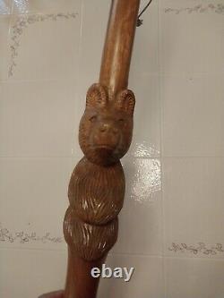 Vintage Hand Carved Winnie The Poo Walking Stick Heavy Duty Oak 51 Inches