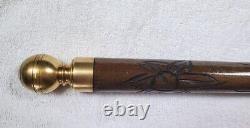 Vintage Hand Carved Wood & Brass Walking Stick/Cane & Hidden Pool Cue