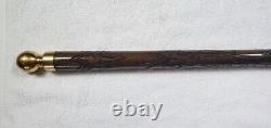 Vintage Hand Carved Wood & Brass Walking Stick/Cane & Hidden Pool Cue