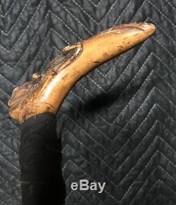 Vintage Hand Carved Wooden Alligator Crocodile Walking Stick Staff Cane