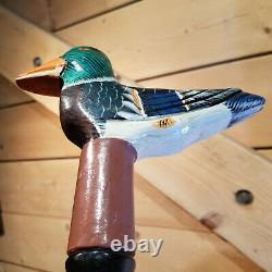 Vintage Hand Carved Wooden Duck Decoy Walking Stick Cane Painted 6- Swanky Barn