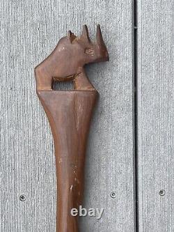 Vintage Hand Carved Wooden Rhinoceros Walking Stick Primitive Folk Art