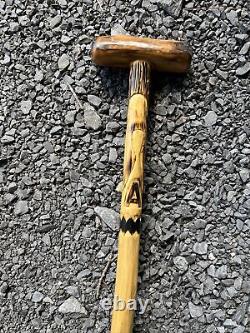 Vintage Hand Carved Wooden Walking Stick Cane 49 Face Folk Art