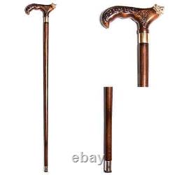 Vintage Handcarved Lion head handle Wooden Walking Stick Handmade Cane For Adult