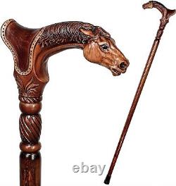 Vintage Horse Head Handle Carved Walking Stick Cane Designer Crafted Wooden