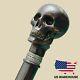 Vintage Men's Stylish Carved Cool Walking Stick Black Full Wooden Cane Skull New