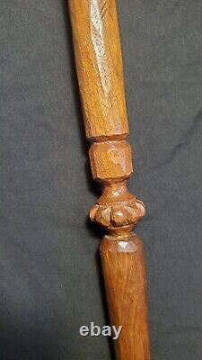 Vintage Native American carved wood Walking Stick Indian Head Signed 60+ Old