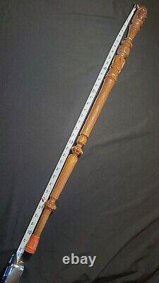 Vintage Native American carved wood Walking Stick Indian Head Signed 60+ Old