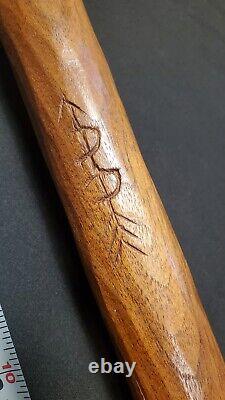 Vintage Native American carved wood Walking Stick Indian Head Signed 60+ Old