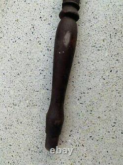Vintage Old Iron Hand Forged Top & Wooden Handle Shepherd's Axe Walking Stick