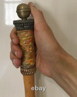 Vintage Old Walking Cane Wooden Stick Brass Copper Handle Knob Gift DECORATION