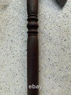 Vintage Rare Iron Hand Forged Top & Wooden Handle Shepherd's Axe Walking Stick