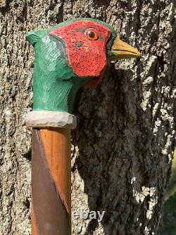 Vintage Rare Walking Stick Of A Pheasant Wooden Carved By Stan Sparre Cape Cod