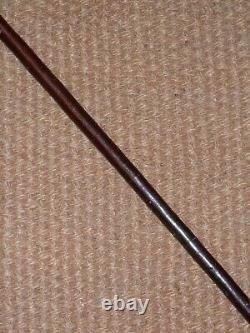 Vintage Rustic Wooden Walking Stick With Plaited Silver Wire Collar 91cm