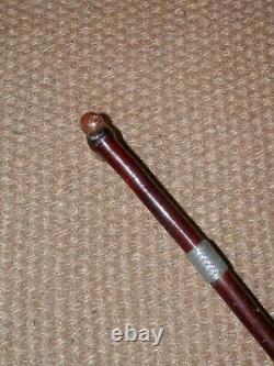 Vintage Rustic Wooden Walking Stick With Plaited Silver Wire Collar 91cm