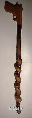 Vintage Snake / Pistol Handle Wooden Hand Carved Walking Stick / Cane! (36)