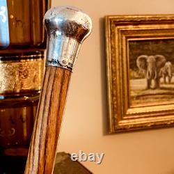 Vintage Sterling Silver Wooden Knobbed Walking Stick Cane