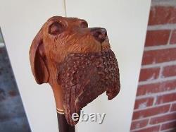 Vintage Terrier Dog Walking Stick Wooden Hand Carved Hunting Dog Cane Bird