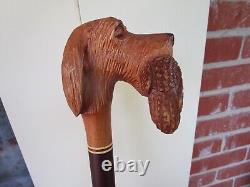 Vintage Terrier Dog Walking Stick Wooden Hand Carved Hunting Dog Cane Bird