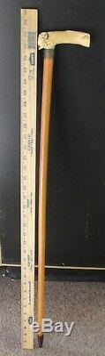 Vintage Victorian Era Bone & Woven Sterling Silver 34 Wooden Walking Stick