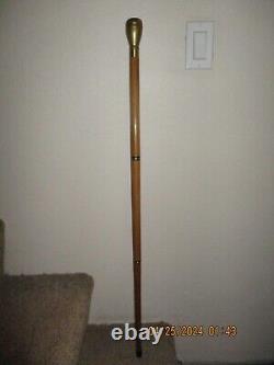 Vintage Wooden Brass Handle Walking Stick with Hidden Compartment