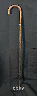 Vintage Wooden Walking Stick Cane With Sterling Silver Molding 36in VERY OLD