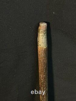 Vintage Wooden Walking Stick Cane With Sterling Silver Molding 36in VERY OLD