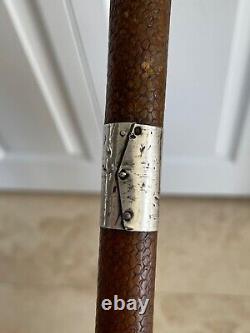 Vintage Wooden Walking Stick Cane with Sterling Silver Decor