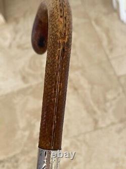 Vintage Wooden Walking Stick Cane with Sterling Silver Decor