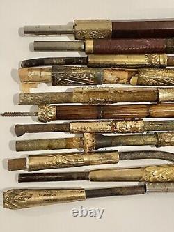 Vintage Wooden Walking Stick, Parasol, Umbrella Handles Some Gold Filled Pieces