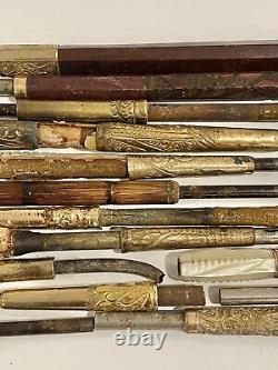 Vintage Wooden Walking Stick, Parasol, Umbrella Handles Some Gold Filled Pieces