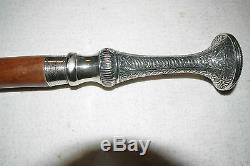 Vintage Wooden Walking Stick With Silverplated Handle