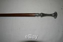 Vintage Wooden Walking Stick With Silverplated Handle