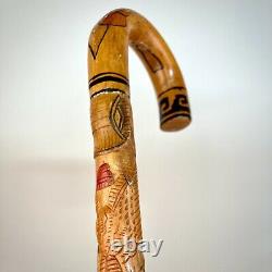Vintage carved wooden Mexican walking stick/cane