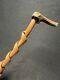 Vintage Twisted Wood Antler Handle Walking Stick Cane 36