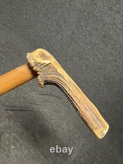 Vintage twisted wood antler handle walking stick cane 36