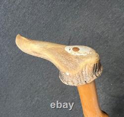 Vintage twisted wood antler handle walking stick cane 36