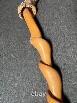 Vintage twisted wood antler handle walking stick cane 36