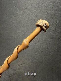 Vintage twisted wood antler handle walking stick cane 36