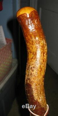 Vtg Carved Wooden Face Unusual Walking Stick Cane Hand 34 Long Odd Face