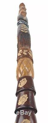 Vtg Hand Carved Wooden 40 Lion Snake Men Walking Stick Cane Made in Jamaica