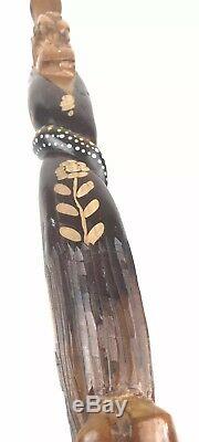 Vtg Hand Carved Wooden 40 Lion Snake Men Walking Stick Cane Made in Jamaica