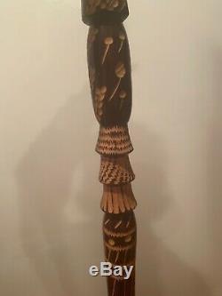 Vtg Hand Carved Wooden 40 Lion Snake Men Walking Stick Wood Cane Jamaican Made
